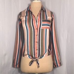 Tilly’s White Fawn Striped Long Sleeve Blouse